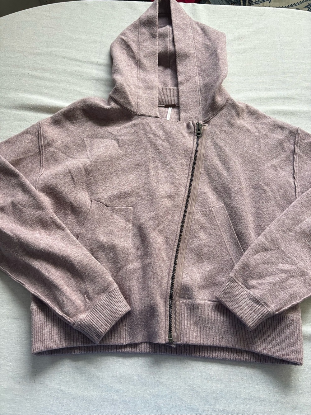 Free People Blush Pink Full Zip Hooded Knit Sweater Long Sleeve Size M